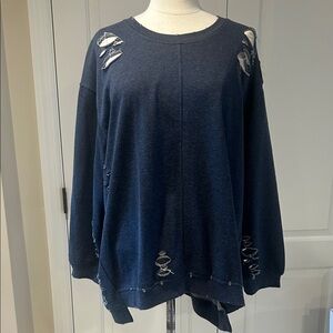 She + Sky Distressed Navy Blue Sweater